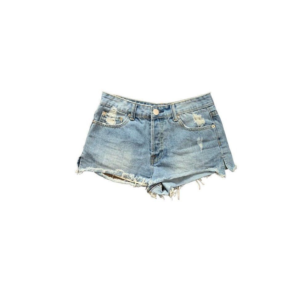 by the way womens light blue denim jean Mid To High Rise distressed shorts 26